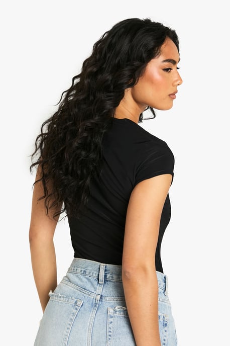 Double Layer Slinky Square Neck Cap Sleeve Bodysuit - Image 2