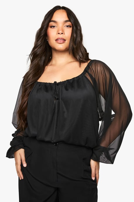 Plus Tie Front Keyhole Mesh Bodysuit - Image 1