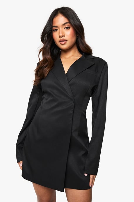Petite Structured Oversized Wrap Over Blazer Dress - Image 1