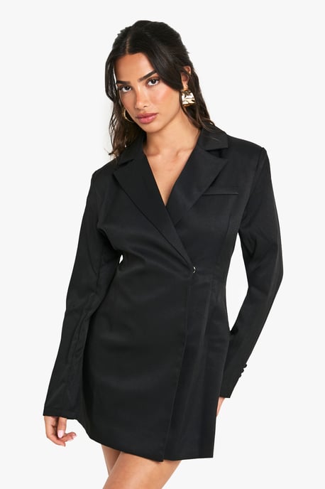 Petite Structured Oversized Wrap Over Blazer Dress - Image 1