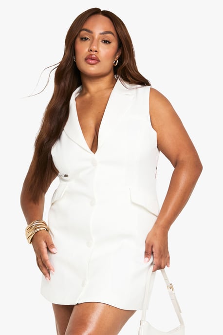 Plus Tailored Structured Cinched Waist Blazer Dress - Image 3