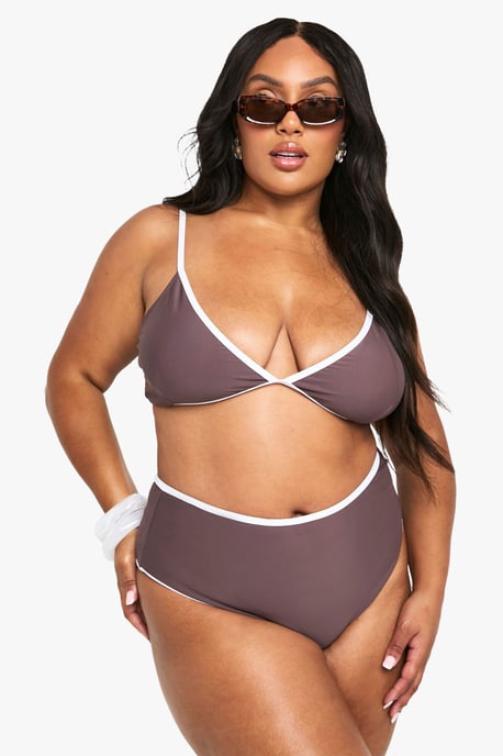 Plus Contrast High Waist Tummy Control Bikini Brief - Image 1