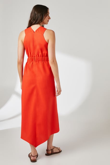 Ruched Detail Linen Asymmetric Hem Halter Midaxi Dress - Image 3