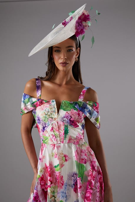 Lisa Tan Printed Organza Bardot Midi Dress - Image 4