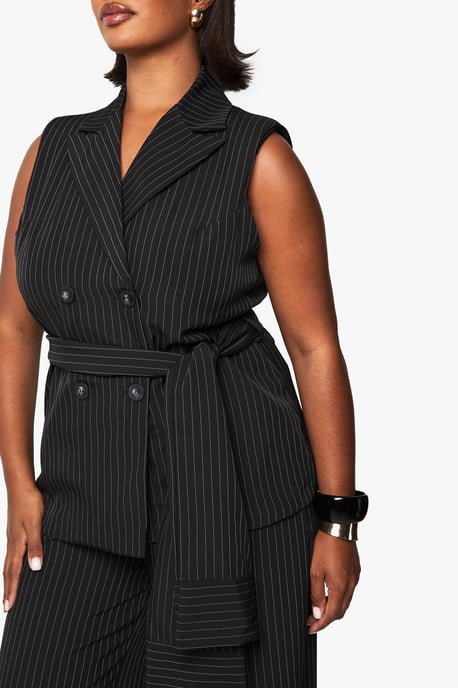 PLUS TIE FRONT PINSTRIPE WAISTCOAT - Image 4