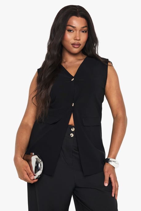 Plus gold button detail waistcoat - Image 1