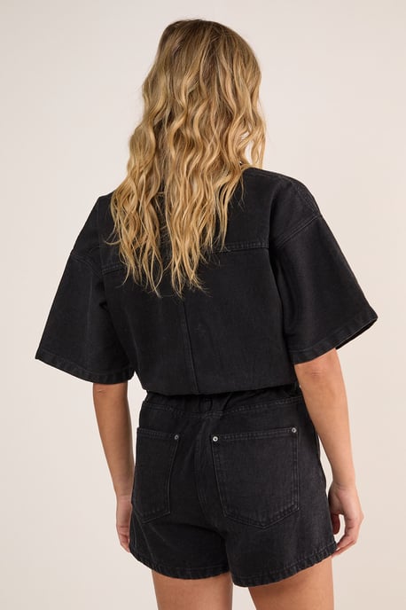 Denim Button Through Romper - Image 4