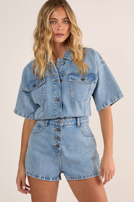 Denim Button Through Romper - Image 2