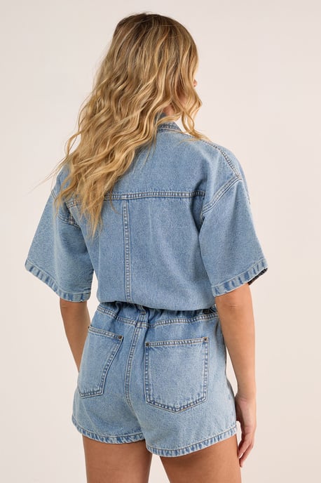 Denim Button Through Romper - Image 4