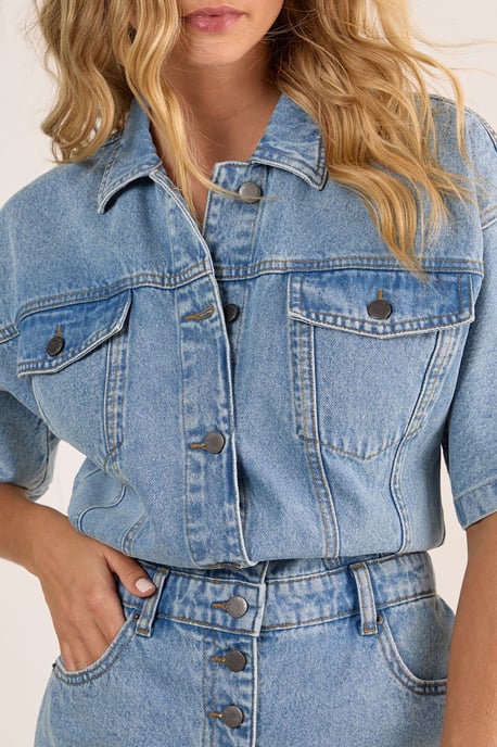 Denim Button Through Romper - Image 5