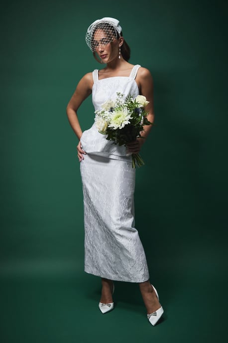 Lisa Tan Jaquard Pencil Skirt - Image 1