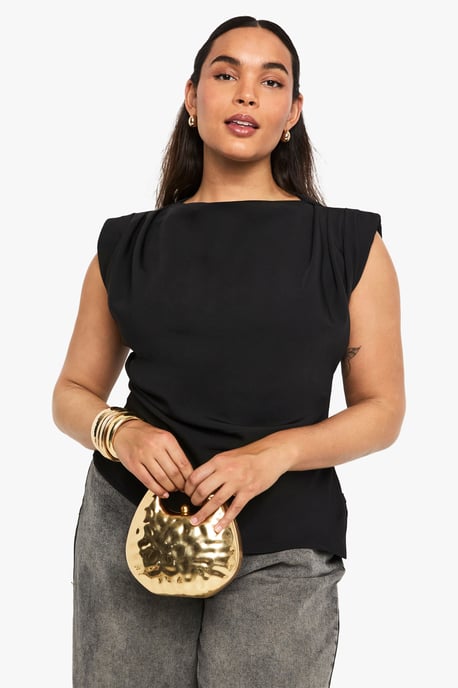 Plus Gathered Shoulder Pad Asymmetric Blouse - Image 1