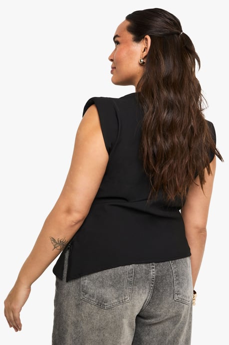 Plus Gathered Shoulder Pad Asymmetric Blouse - Image 2