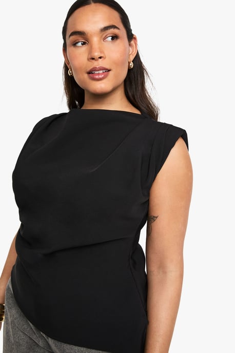 Plus Gathered Shoulder Pad Asymmetric Blouse - Image 3