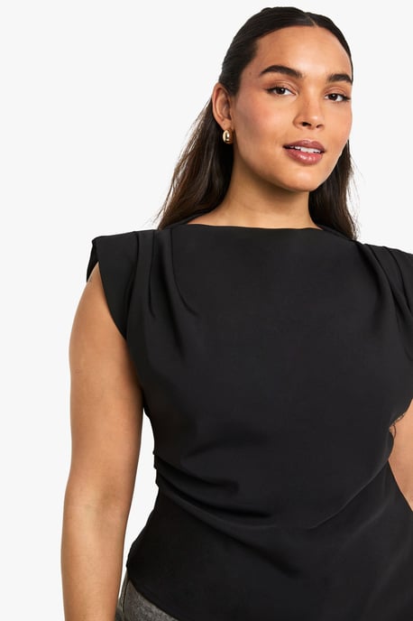 Plus Gathered Shoulder Pad Asymmetric Blouse - Image 4