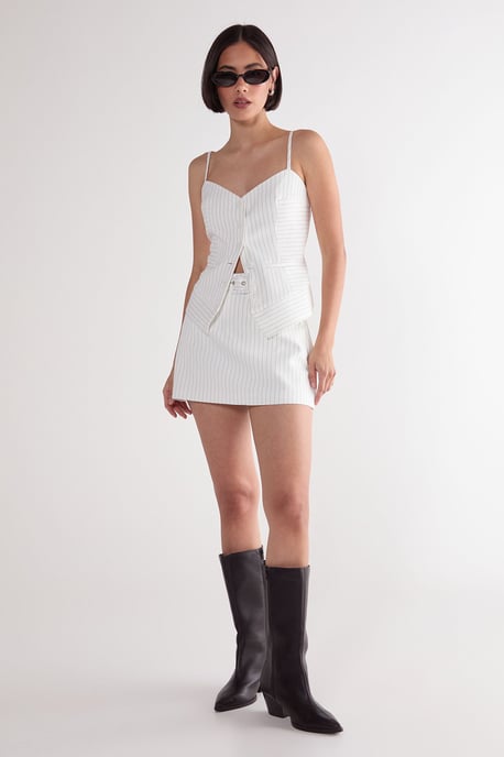 Pinstripe Tailored Button Through Bustier Top - Image 1