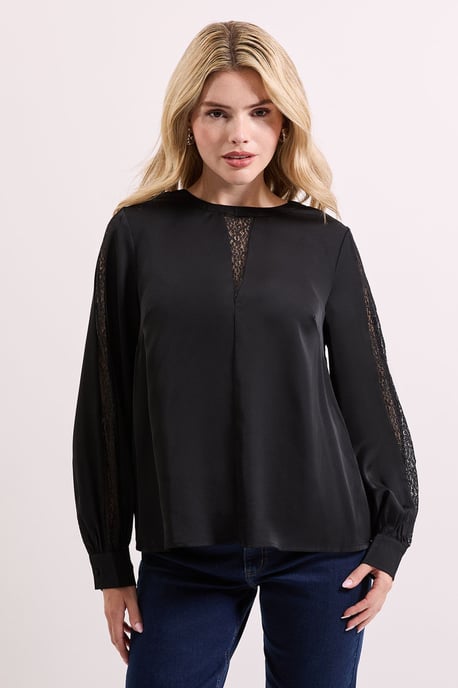 Lace Insert Long Sleeve Blouse - Image 2