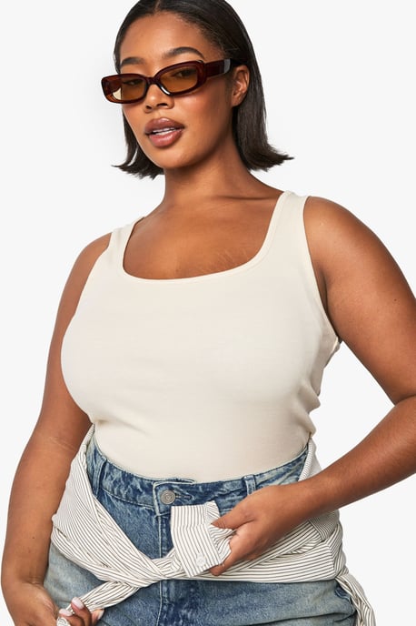 PLUS RIB SCOOP NECK RACER BACK VEST TOP - Image 1