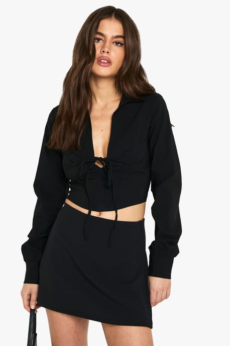Bengaline Long Sleeve Plunge Front Top - Image 1