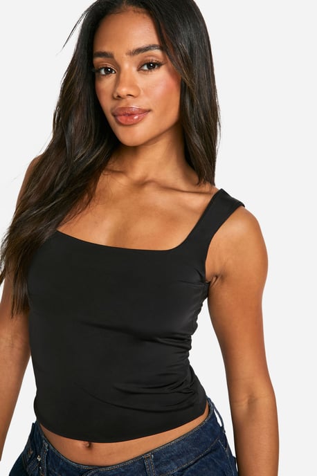 Double Layer Slinky Square Neck Crop top - Image 1