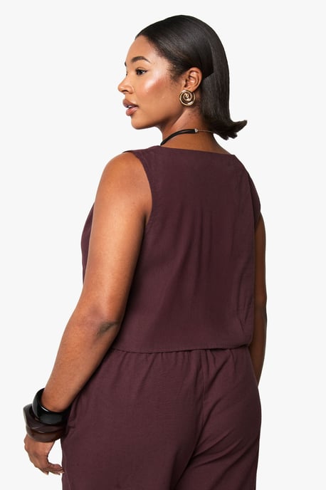 Plus Linen Look Cowl Neck Crop Top - Image 2
