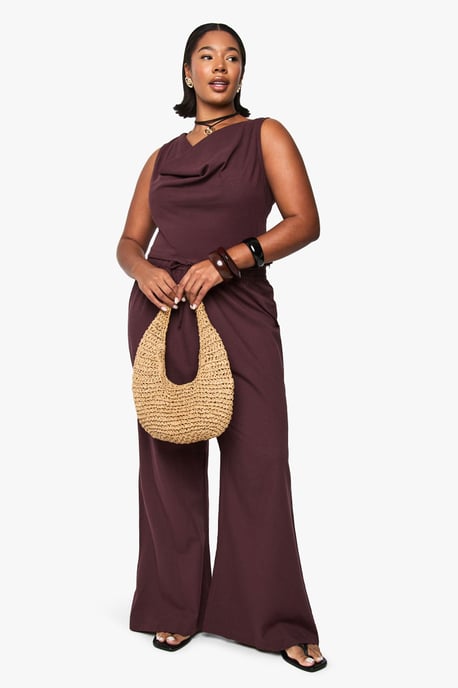 Plus Linen Look Cowl Neck Crop Top - Image 3
