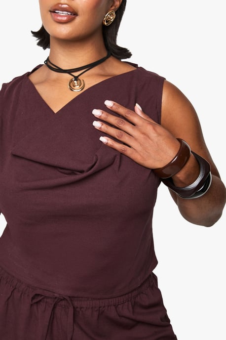 Plus Linen Look Cowl Neck Crop Top - Image 4