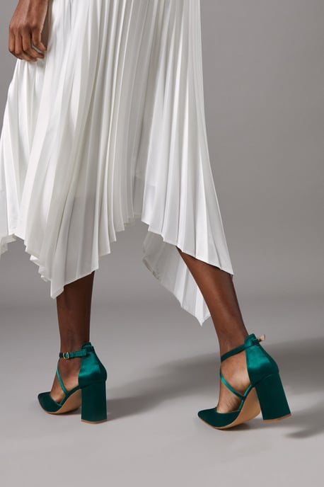 Wide Fit Treat Satin Cross Strap Pointed Block Heel Court Shoes - Image 4