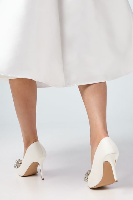 Bridal Wide Fit Tina Satin Embellished Bow High Heel Stiletto Courts - Image 3