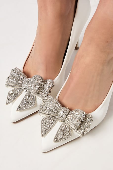Bridal Wide Fit Tina Satin Embellished Bow High Heel Stiletto Courts - Image 4