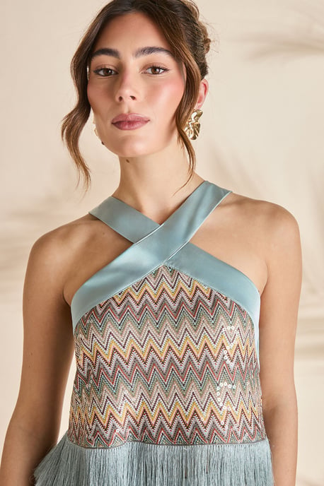 Sequin Crochet Tassel  Holiday Top - Image 4