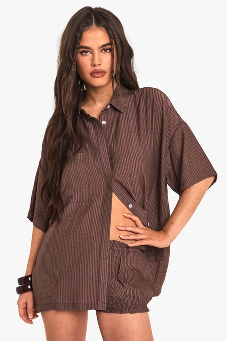 Textured Stripe Short Sleeve Shirt - Image 1