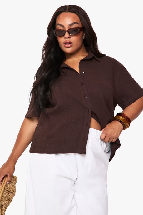 Plus Cheesecloth Short Sleeve Shirt - Image 1