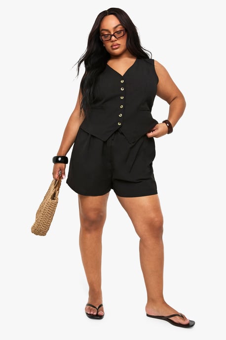 Plus Linen Look Waistcoat And Shorts Set - Image 3