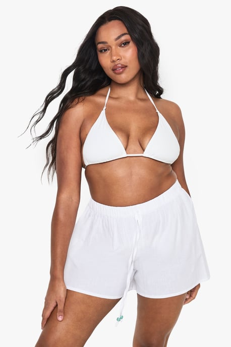 Plus Linen Beaded Beach Shorts - Image 3
