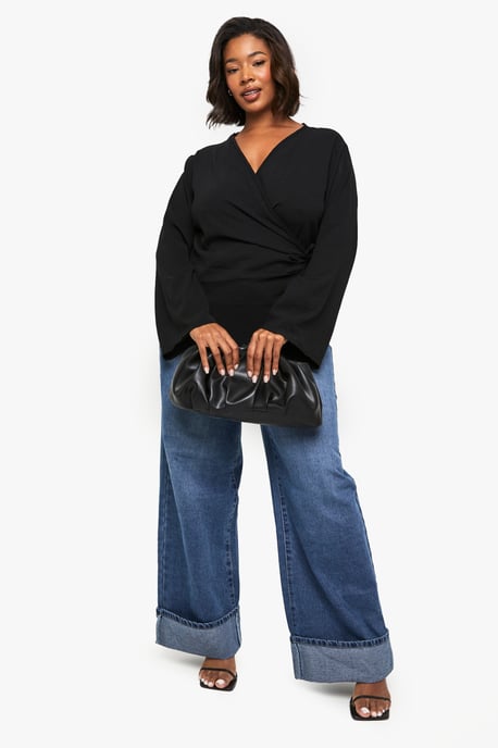 PLUS LONG SLEEVE ASYMETRIC TIE FRONT SHIRT - Image 3