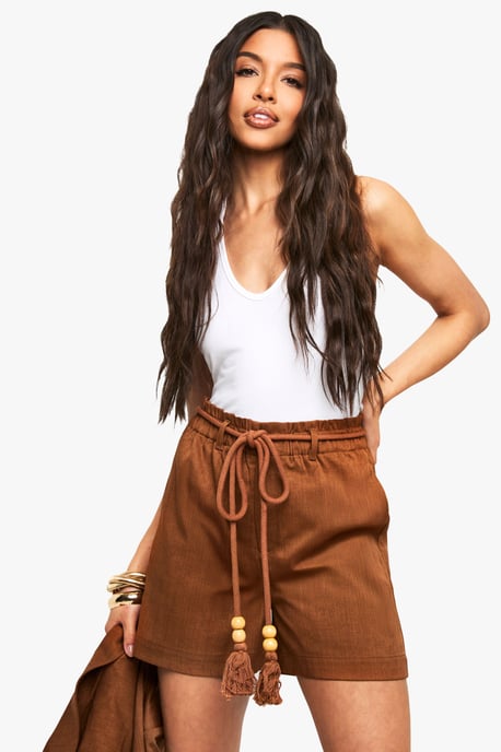 Tailored Linen Look Belted Shorts - Image 1