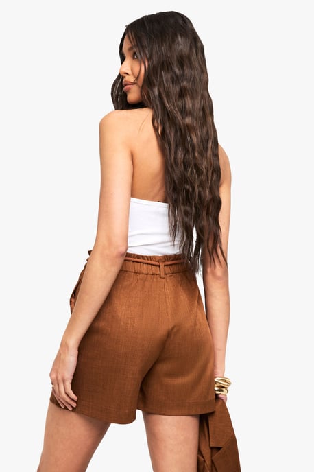 Tailored Linen Look Belted Shorts - Image 2