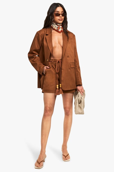 Tailored Linen Look Belted Shorts - Image 3