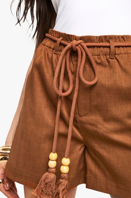 Tailored Linen Look Belted Shorts - Image 4