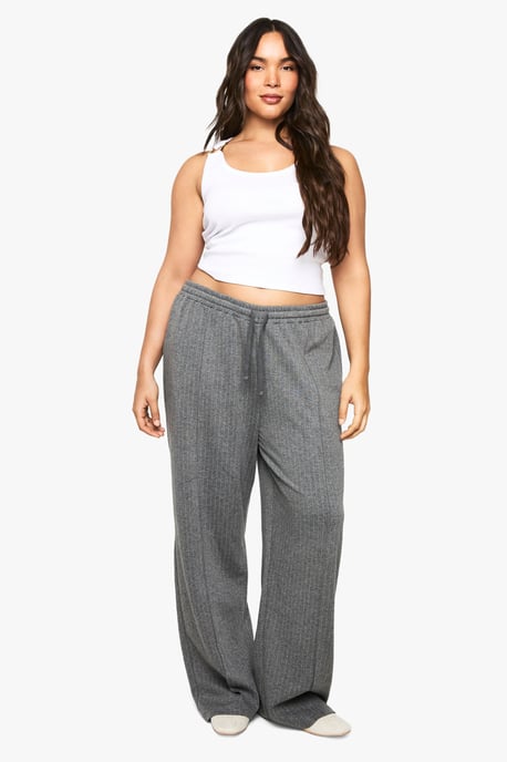 Plus Pinstripe Pintuck Drawstring Wide Leg Trouser - Image 1