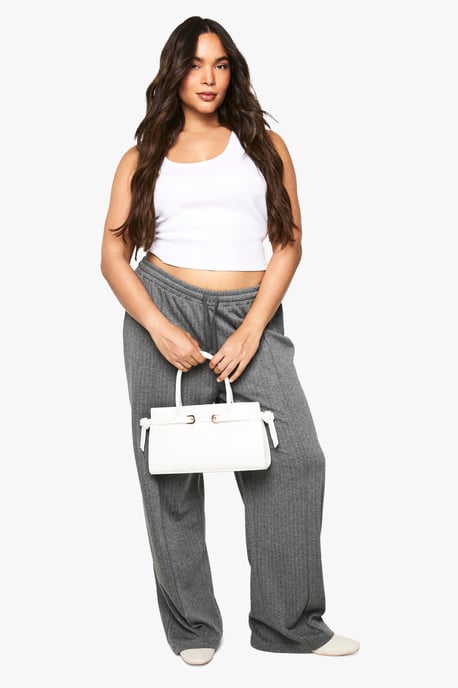 Plus Pinstripe Pintuck Drawstring Wide Leg Trouser - Image 3