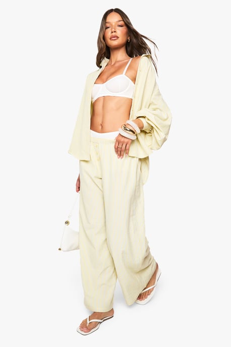 Stripe Button Detail Wide Leg Trousers - Image 3