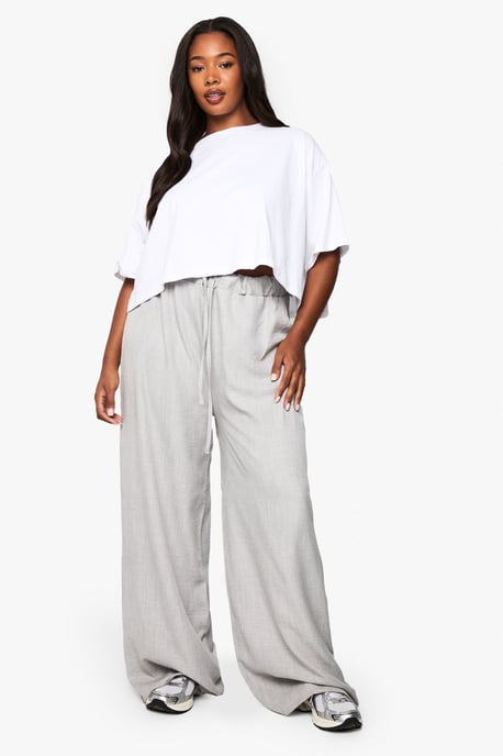 Plus Woven Drawstring Wide Leg Trouser - Image 1