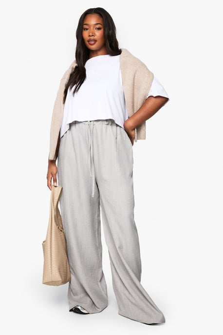 Plus Woven Drawstring Wide Leg Trouser - Image 3