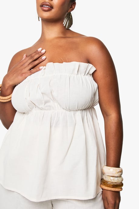 Plus Linen Look Longline Bandeau And Wide Leg Trouser Co-Ord - Image 4
