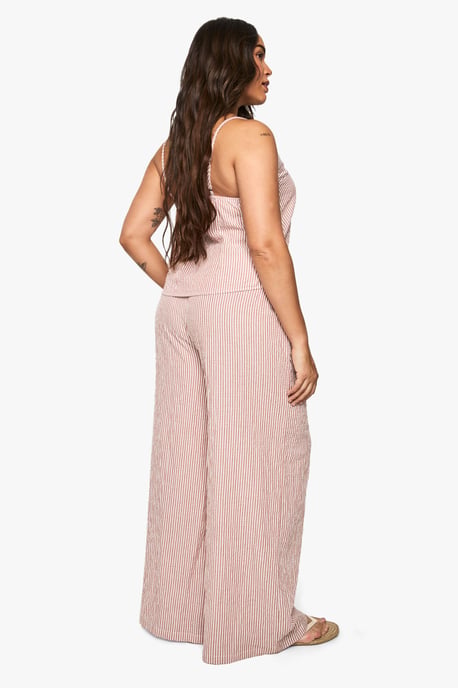 Plus Woven Stripe Elasticated Waist Wide Leg Trouser - Image 2