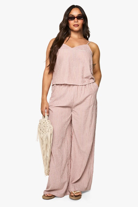 Plus Woven Stripe Elasticated Waist Wide Leg Trouser - Image 3