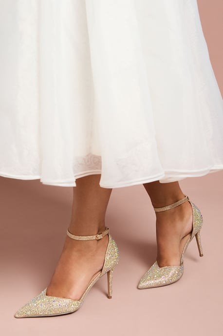 Wide Fit Tanisha Diamante Ankle Strap High Stiletto Court Shoes - Image 2