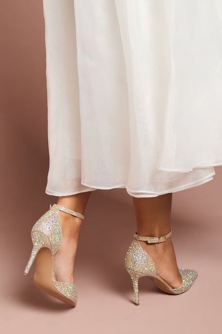 Wide Fit Tanisha Diamante Ankle Strap High Stiletto Court Shoes - Image 3